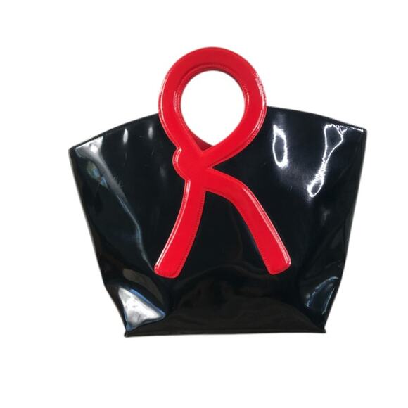 ROBERTA DI CAMERINO VTG Patent Leather Handbag Black Red Unique Boho Retro Rare - Picture 12 of 12